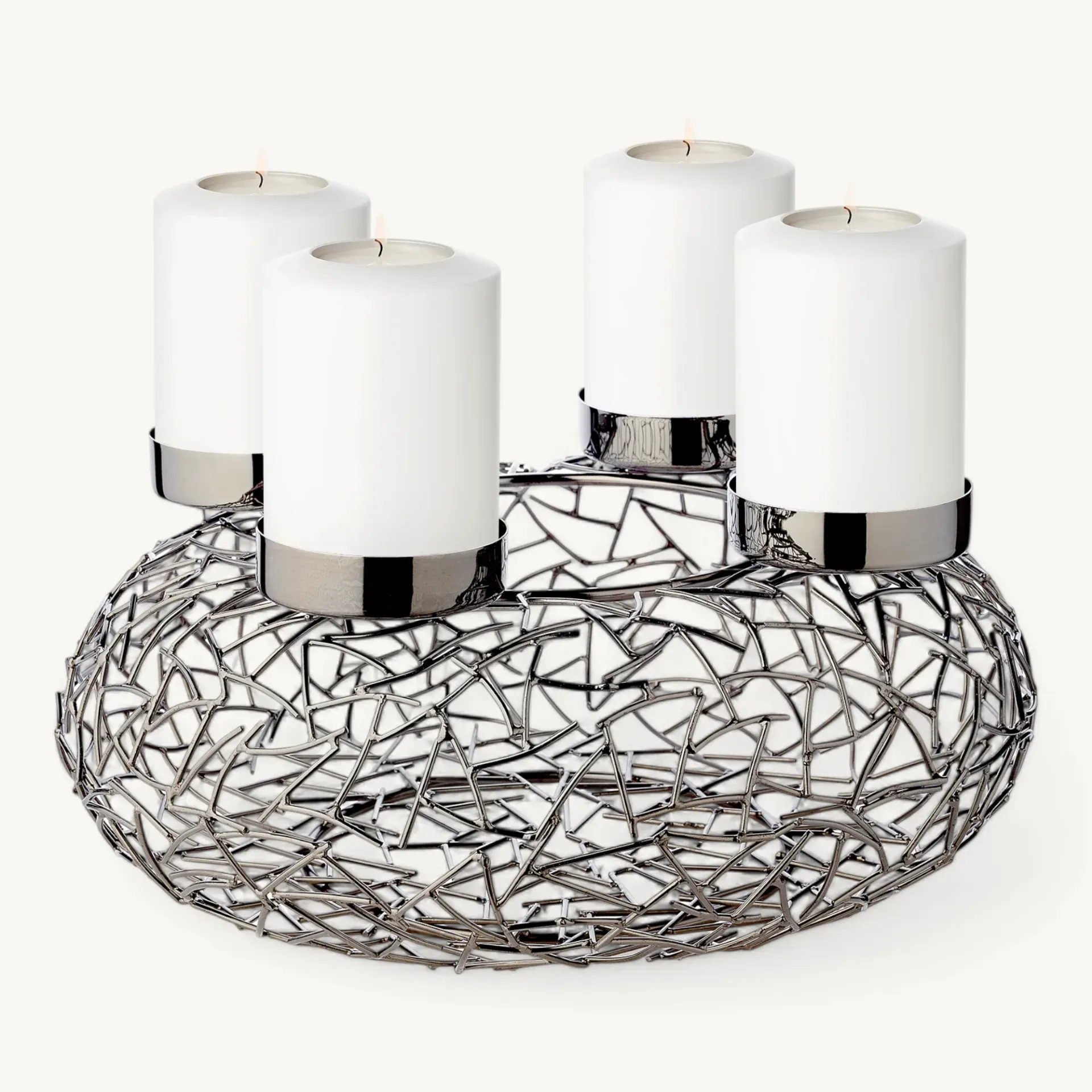 Adventskranz Milano (ø 34 cm), silberfarben, dunkel, Edelstahl vernickelt