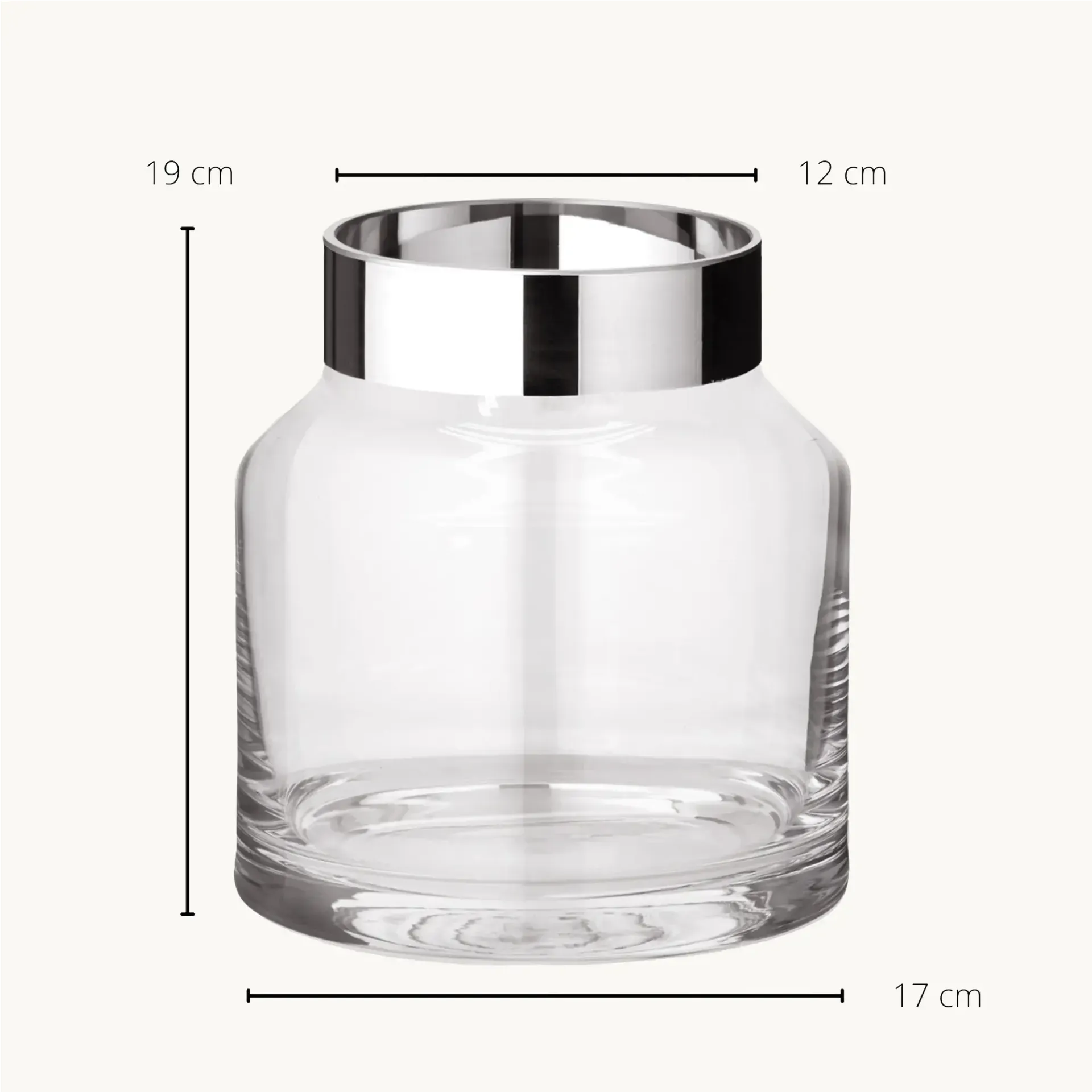 Vase Gabi (Höhe 19 cm, Ø 17 cm), mundgeblasenes Kristallglas mit Platinrand